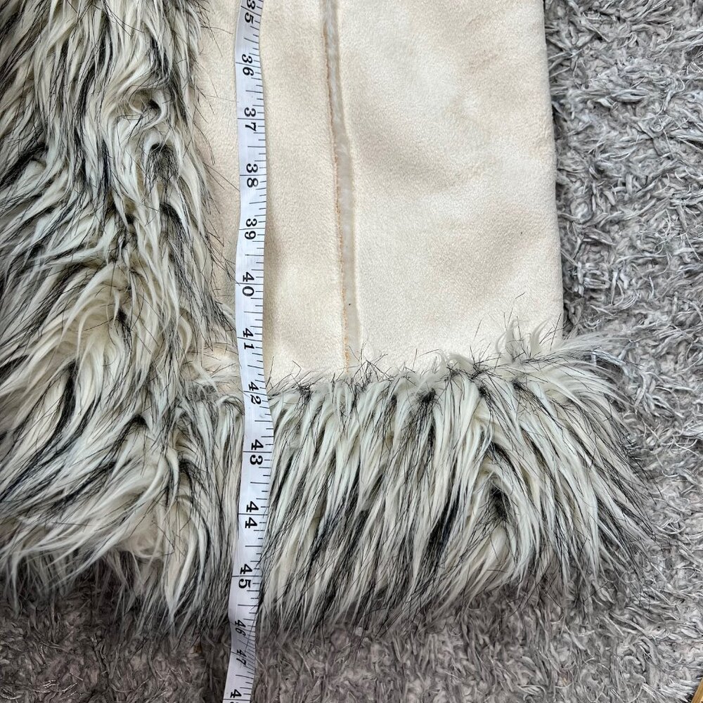Y2K Bebe Ivory Faux Suede M Fur Trim Hooded Long Penny Lane Style Coat 2000s - Picture 9 of 16
